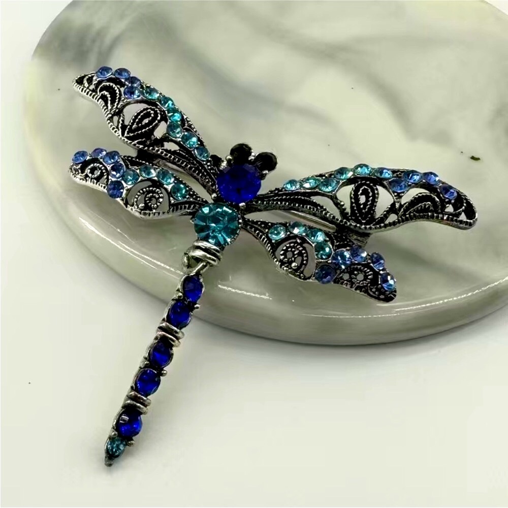 Turquoise / Blue Dragonfly Rhinestone Brooch - Picture 5 of 8